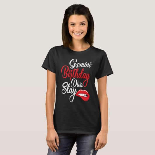 T-shirt Red Lip Print Gemini Queen May Girl Juin Jeudi (Devant entier)