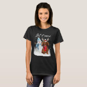 T-shirt Red Long Haid Dachshund Père Noël Chien neige de N (Devant entier)