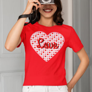 T-shirt Red Love Valentine Heart on Pink & Red Heart