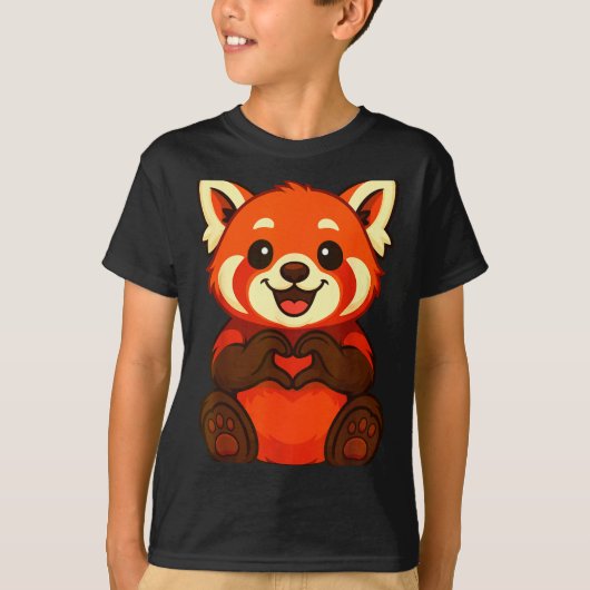 T-shirt Red Panda Doing Heart With Hands Valentines Day (Devant)