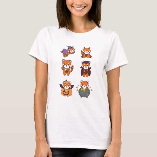 T-shirt Red Panda Halloween Devil Citrouille Vampire costu (Devant)