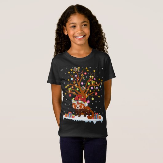 T-Shirt Red Panda Lighting Xmas Tree Cadeau Red Panda Chri (Devant entier)