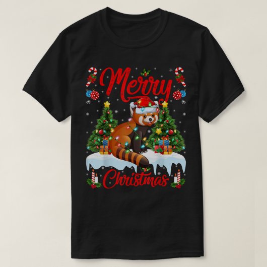 T-shirt Red Panda Lover Xmas Éclairage Santa Hat Red Panda (Design devant)