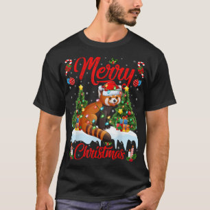 T-shirt Red Panda Lover Xmas Éclairage Santa Hat Red Panda