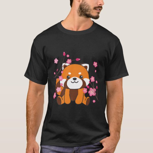 T-shirt Red Panda Sweet Animals For Kawaii Cherry Blossoms (Devant)