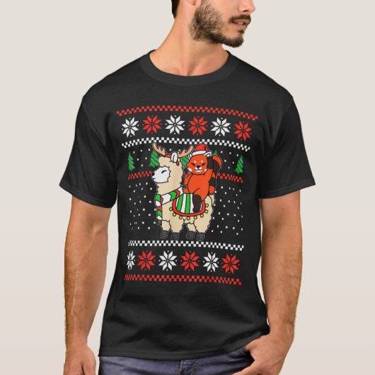T-shirt Red Panda Ugly Christmas Sweater Reindeer Llama Ri (Devant)