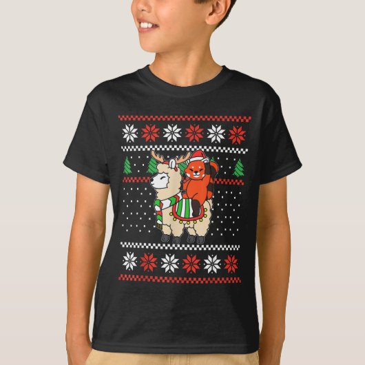 T-shirt Red Panda Ugly Christmas Sweater Reindeer Llama Ri (Devant)