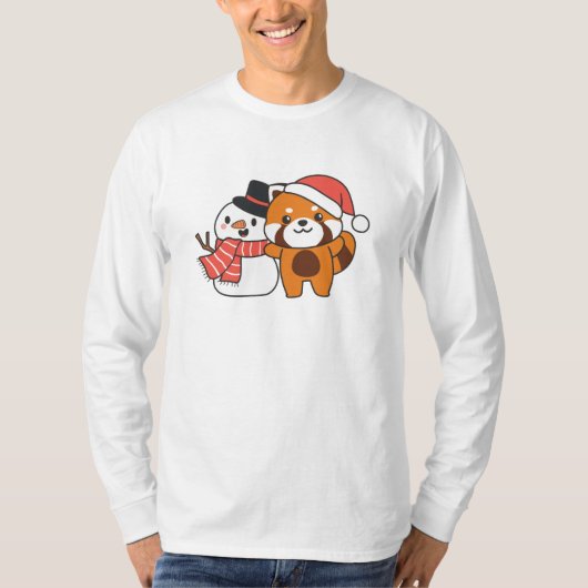 T-shirt Red Panda With Snowman In Winter For Christmas (Devant)