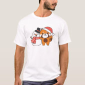 T-shirt Red Panda With Snowman In Winter For Christmas (Devant)