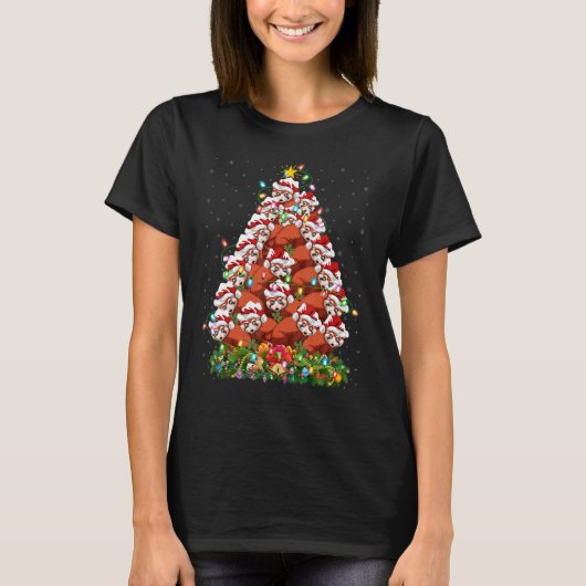 T-shirt Red Panda Xmas Lights Santa Red Panda Christmas (Devant)