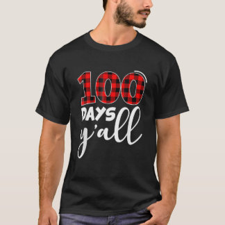 T-shirt Red Plaid 100 Jours Y'all Drôle 100E Jour De L'Éco
