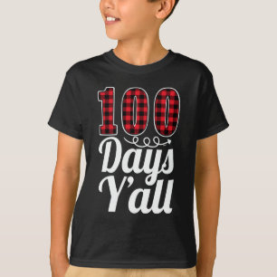 T-shirt Red Plaid 100 Jours Y'all Drôle 100ème Jour De L