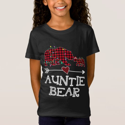 T-Shirt Red Plaid Auntie Bear Buffalo Famille Mama Pajama (Devant)