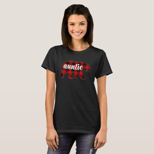T-shirt Red Plaid Auntie Bear Matching Family Buffalo Chri (Devant entier)