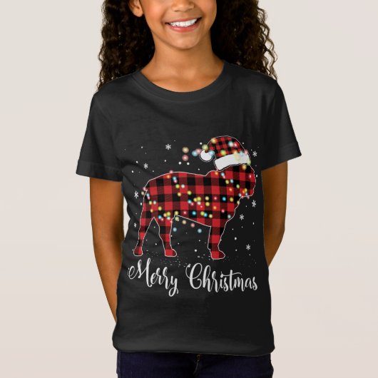 T-Shirt Red Plaid Buffalo French Buldog Joyeux Noël P (Devant)