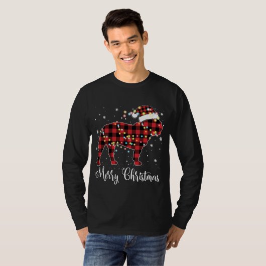 T-shirt Red Plaid Buffalo French Buldog Joyeux Noël P (Devant entier)
