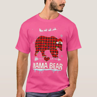 T-shirt Red Plaid Buffalo Mama Ours Pajamas de Noël Fami