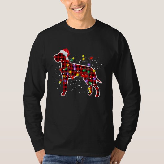 T-shirt Red Plaid Great Dane Chien de Noël Pyjamas Xmas Li (Devant)