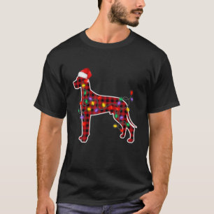 T-shirt Red Plaid Great Dane Chien Santa Hat Noël Lumière