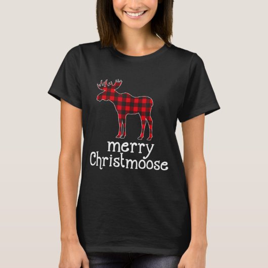 T-shirt Red Plaid Merry Christmoose Christmas Moose Lovers (Devant)