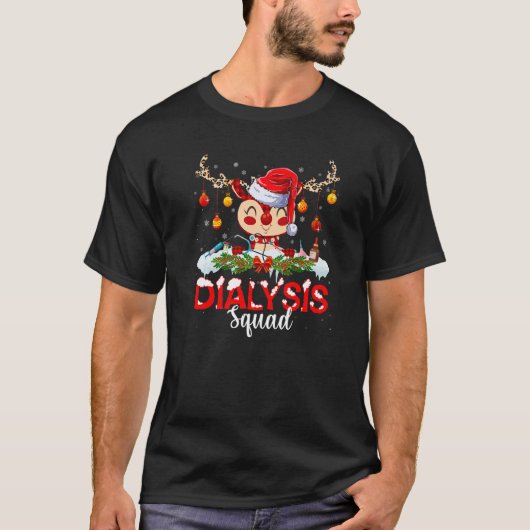 T-shirt Red Plaid Reindeer Santa Hat Dialysis Squad Nurse  (Devant)