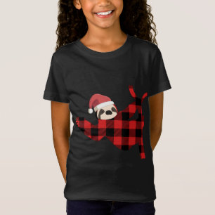 T-Shirt Red Plaid Sloth Pajama Famille Buffalo Noël