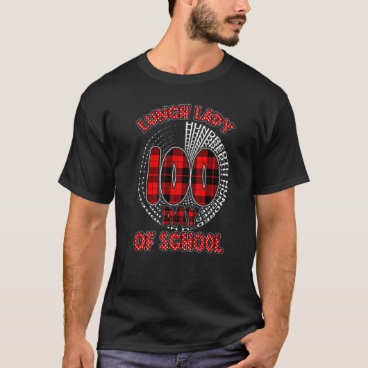 T-shirt Red Plaid Typography 100th day of School Lunch Lad (Devant)
