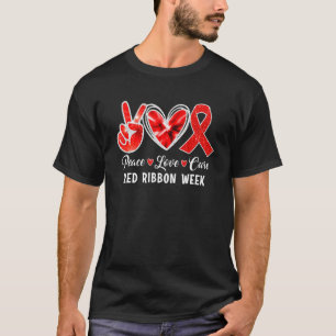 T-shirt Red Ribbon Week Peace Love Cure Awareness Kids Boy