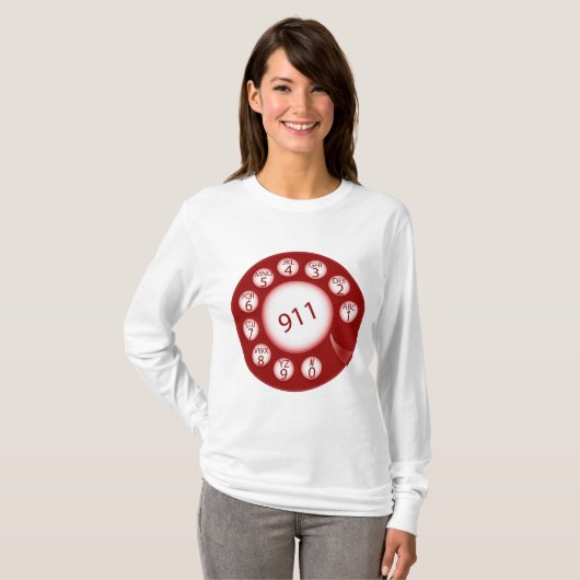 T-shirt Red Rotary Phone Dial 911 Emergency Number (Devant entier)