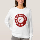 T-shirt Red Rotary Phone Dial 911 Emergency Number (Devant)