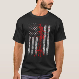 T-shirt Red Transmission Tower American Flag Lineman Elect