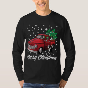 T-shirt Red Truck Merry Christmas Tree Boston Terrier Dog