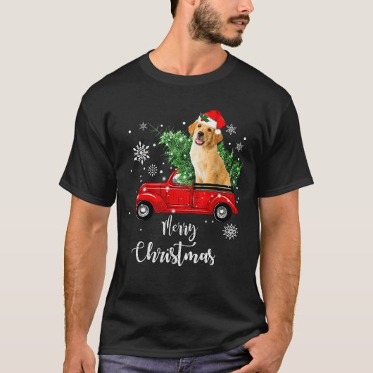 T-shirt Red Truck Merry Christmas Tree Golden Retriever Ch (Devant)