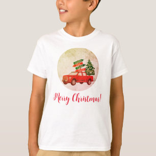 T-shirt Red Truck Tree Famille Joyeux Noël Vintage Enfants