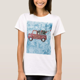 T-shirt red vintage truck on blue snowflawgrock