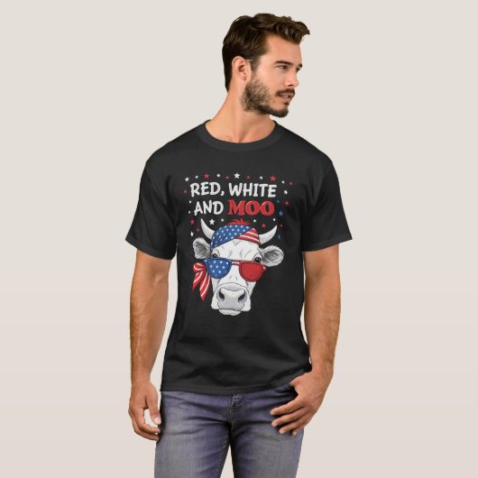 T-shirt Red White and Moo Patriotic Cow 4th of July Tee (Devant entier)