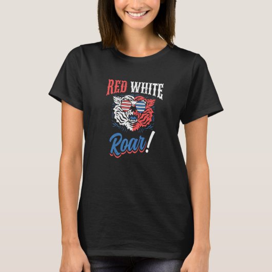 T-shirt Red White and Roar Tiger Independence 4th of July (Devant)