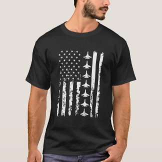 T-shirt Red White Bleu Usa Drapeau Patriotique Fighter Jet