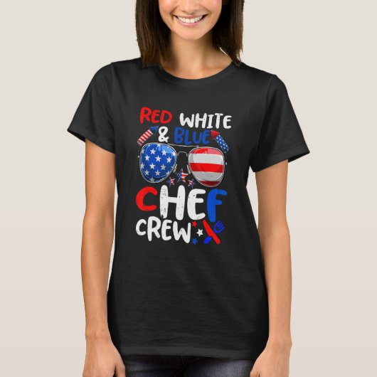 T-shirt Red White Blue Chef Crew American Flag Femmes Homm (Devant)