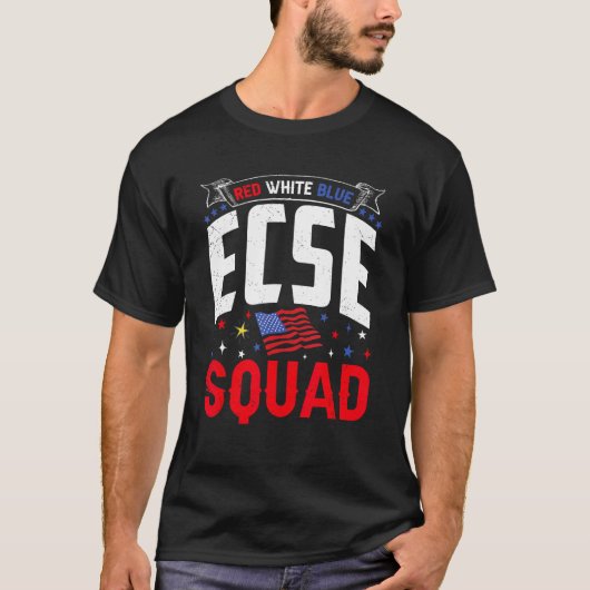 T-shirt Red White Blue ECSE Squad 4th July ECSE Teacher Ma (Devant)