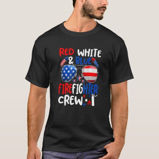 T-shirt Red White Blue Firefighter Crew American Flag Femm (Devant)