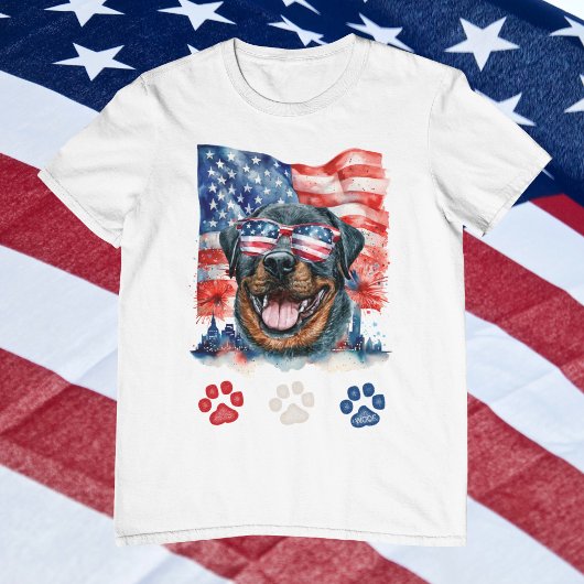 T-shirt Red White Blue Rottweiler Chien 4 juillet américai