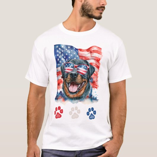 T-shirt Red White Blue Rottweiler Chien 4 juillet américai (Devant)