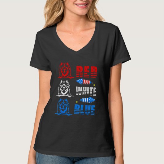 T-shirt Red White Blue Three Cute Chow Chow 4th July Ameri (Devant)