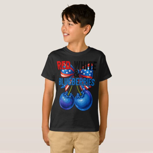 T-shirt Red White Blueberries Funny Patriotic Retro Usa Hu (Devant entier)