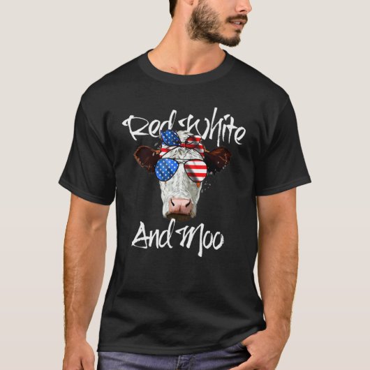 T-shirt Red White et Moo Cow Messy Bun Patriotique USA 4e (Devant)