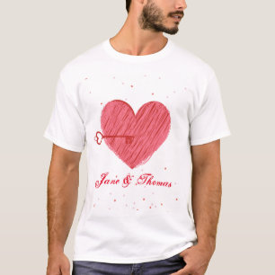T-shirt Red White Love Heart mignonne Modern Valentines Da