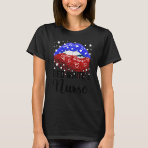 T-shirt Red White Nurse Cute American Lips Nurse 4th Of Ju