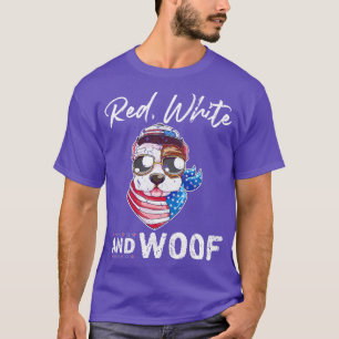 T-shirt Red White Woof Funny Pitbull Dog Le 4 Juillet