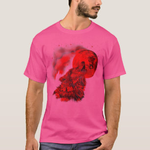 T-shirt Red Wolf Moon Howling Wolf Gothique